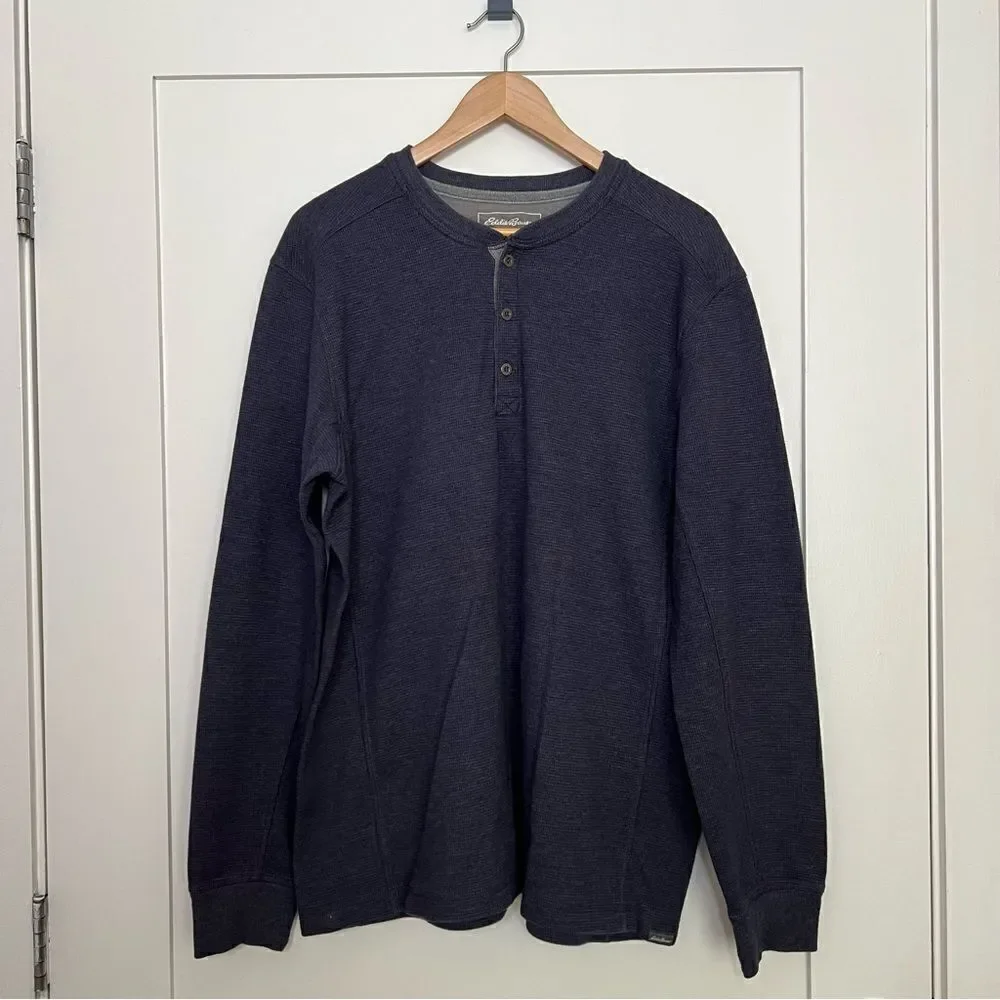 Eddie Bauer Thermal Shirt Mens Size XL Tall Heather Navy Long Sleeve Ultrasoft